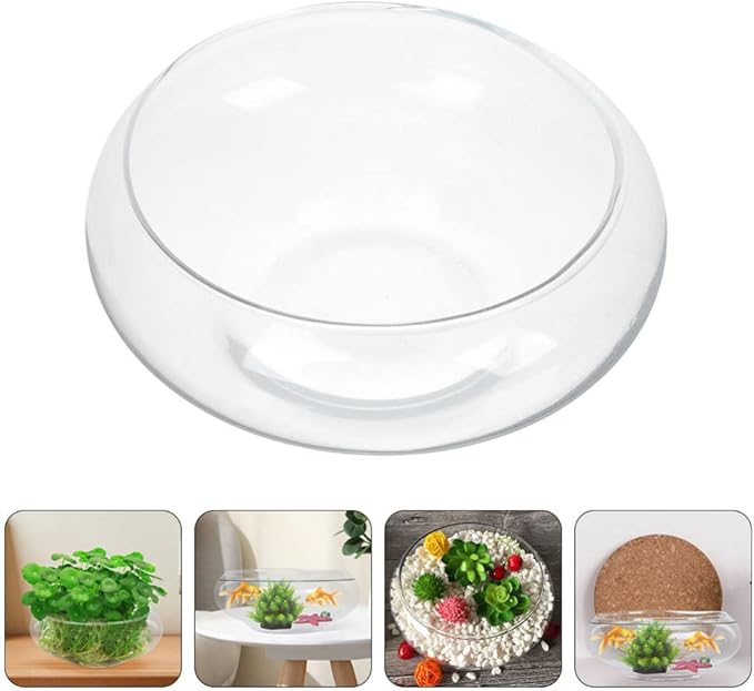 GANAZONO Glass Fish Bowl Small Fish Tank 9.84X9.84X3.93In Clear Desktop Aquarium Hydroponic Plant Pot for Home Office Garden Wedding Decoration