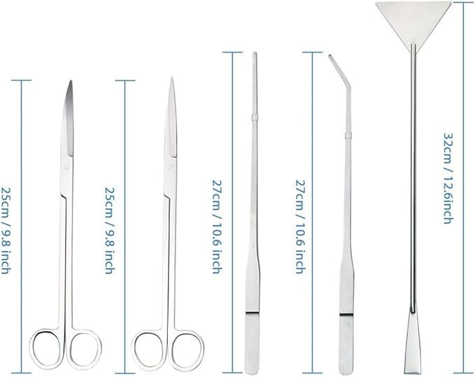 Sosoport 6pcs Stainless Steel Aquarium Tools for Plant Maintenance Includes Flat Shovel Straight Curved Tweezers Mirror Finish Scissors for Freshwater Tanks