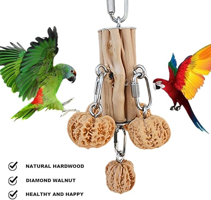 Parrot Toys for Large Birds, Durable Bird Toys Natural Hardwood Walnut, Hanging Toy for Aggressive Bird Parrots, Macaw，African Grey,Amazon，Cockatoos, Cockatiels Medium and Large Birds