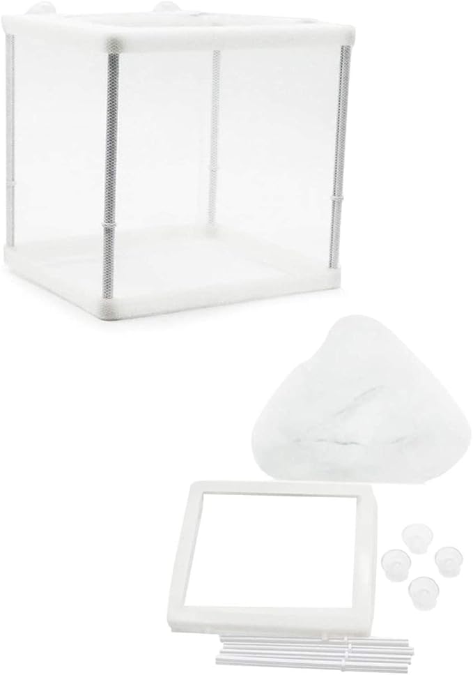Still Awake Aquarium Fish Breeder Box, Fish Isolation Box, Hatching Box, Juvenile Fish Spawning Incubator, Water Isolation Net Hatcher, Nylon Mesh Fish Fry Hatchery Separation Net（White S）