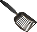 WePet Cat Litter Scoop, Non-Stick Plated Aluminum Alloy Sifter, Kitty Durable Metal Scooper, Deep Shovel, Long Handle, Kitten Pooper Lifter, Size Medium, Coated Black Body with Black Handle
