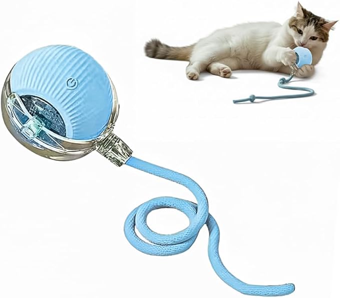 Interactive Cat Toy Ball, Automatic Intercative Cat Toys for Indoor Cats, The 3rd Generation Agile Moving Cat Ball with Elastic Mesh Tail, Toys for Indoor Adult Cats, Motion Activated (Blue)