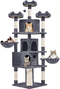 Yaheetech 76.5in Multi-Level Large Cat Tree, Big Cat Tower with 3 Condos, Cozy Plush Perches, 9 Sisal Scratching Posts and Ladder, Activity Center for Large Kitties, Dark Gray