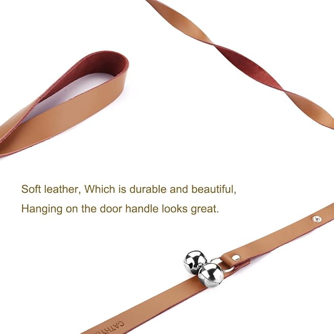 Leather Dog Doorbells for Door Knob, Adjustable Brass Potty Training Bells for Puppy to Go Outside, Easy Dog Door Bell for Potty Training