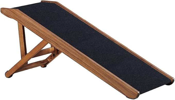 beeNbkks Pet Ramp for Small Dogs Cats, Foldable Wooden Dog Ramp with Safe Landing Platform and Non-Slip Traction Rubber Mat, 4 Adjustable Heights, for Elderly Injured Pet to Reach Couch Sofa High Bed