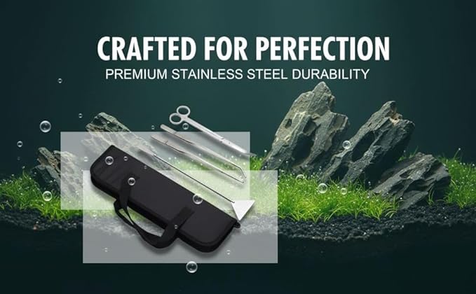 4 Pcs Aquarium Tool Kit, Stainless Steel For Fish Tank Plant, Includes Tweezers Scissors Spatula, With Canvas Bag