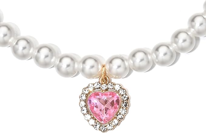 Cat Dog Sparkle Jewelry Pearl Collar Puppy Kitten Rhinestone Pendant Adjustable Charm Necklace for Small Pets Wedding Photography 2 Pack (Pink and Royal Blue)