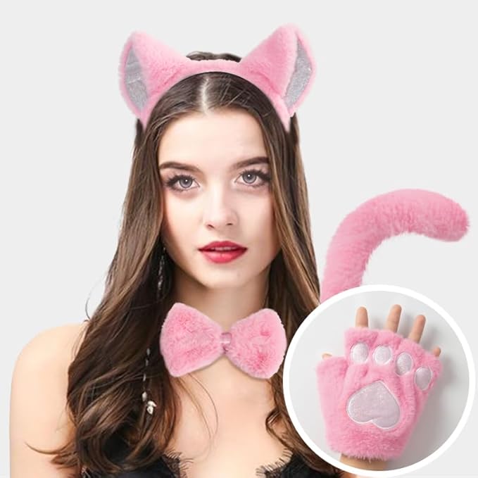 Himine Cat Cosplay Costume With Ears, Tail, Paws, Bow Tie