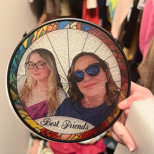 LOVELYPOD Stained Glass Custom Photo Suncatcher Couple Gift, Wedding Anniversary, Couple Potrait Window Decor Gifts for Husband Wife, Grandparents Gifts, Christmas Ornament for Family