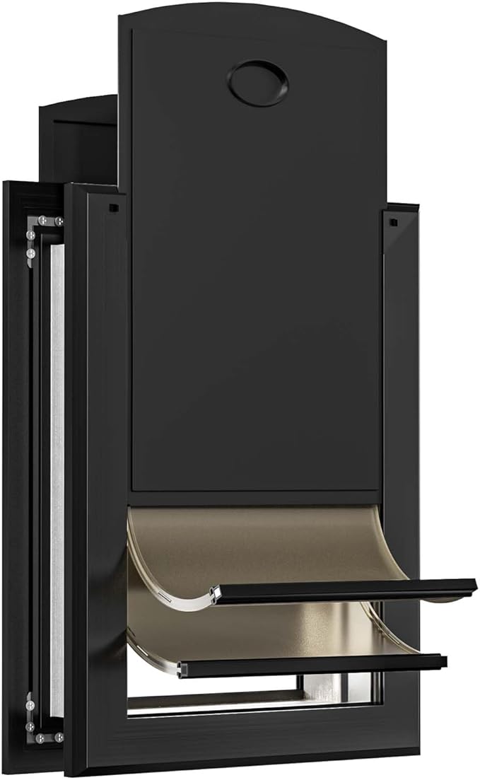 [Classicmacher] Heavy Duty Dog Door with Double Sliding Lock Panel, Aluminum Large Doggie Door for Exterior Door, Magnetic Double Flaps Do g Door Medium Dog (Medium,Black)