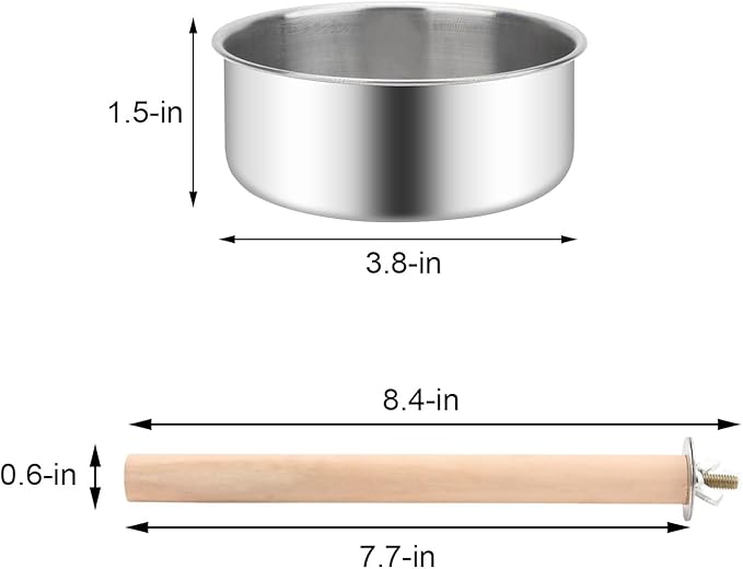 Bird Wood Stand Perch with Food Water Feeding Bowl for Parrot Parakeet Cockatiel Cage Accessories (B: Perch with 2 Feeder Bowls)