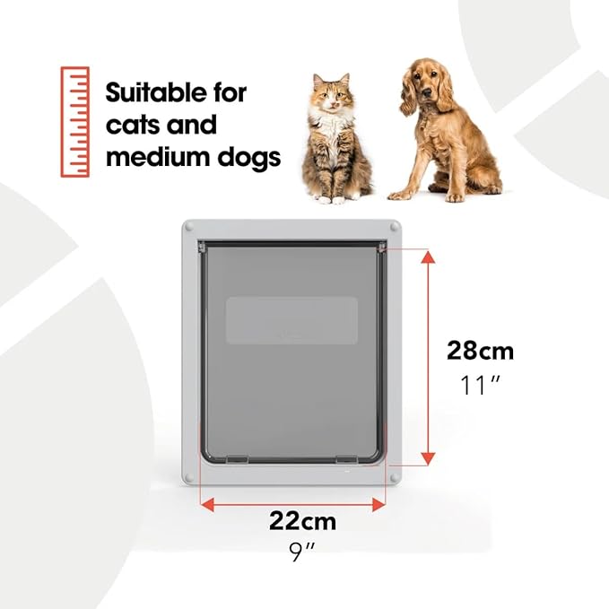 Dog Mate Lockable Medium Dog Door (215G) - Flap for Medium Dogs and Large Cats, for UPVC, Wall and Wood, Securely Designed for Your Pets, Grey