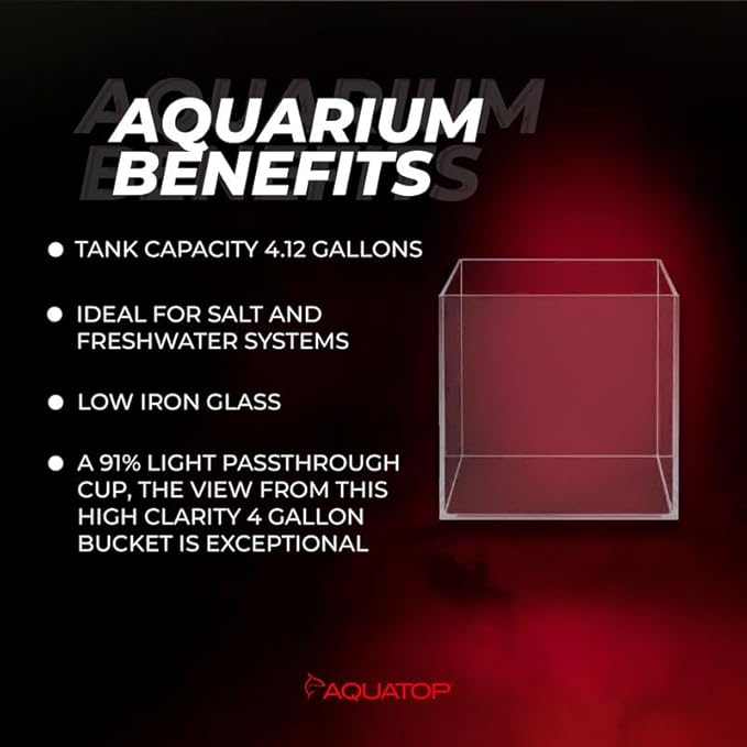 Aquatop High Clarity Low Iron Glass Cube Aquarium, 4.12 Gal – 5mm Thick Glass – Slim Design – Fresh & Saltwater – Desktop Tank with Silicone Sealing