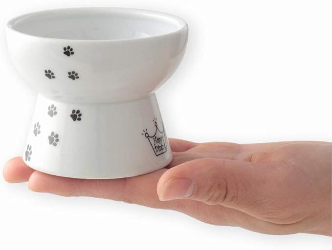 Necoichi Raised Cat Food Bowl – Ceramic Elevated Cat Bowl for Whisker & Neck Fatigue, Dishwasher Microwave Safe – Non-Slip & Anti Vomiting Ergonomic Design (Cats, Mini)
