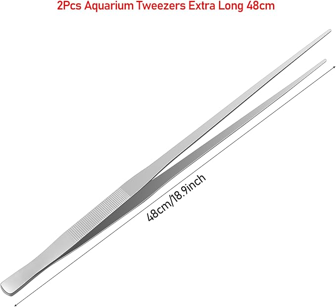 18.9 inch Aquarium Tweezers, Extra Long Feeding Tongs, Stainless Steel Aquascaling Tools for Fish Aquariums, Terrariums, Reptile Snake Feeding and Care(2 Pcs)