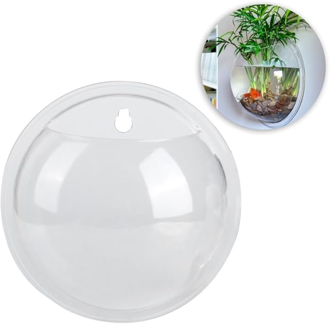 5.9 Inch Transparent Acrylic Wall Mounted Fish Bowl Space-Saving Leak-Proof Hanging Aquarium for Small Fish Plants Home Office Decoration