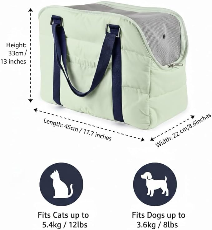 Small Dog Purse Bags,Dog Carrier Purses with Secure Harness Clip,Cotton Padded Interior, Durable Travel Pet Bag with Adjustable Strap,Green