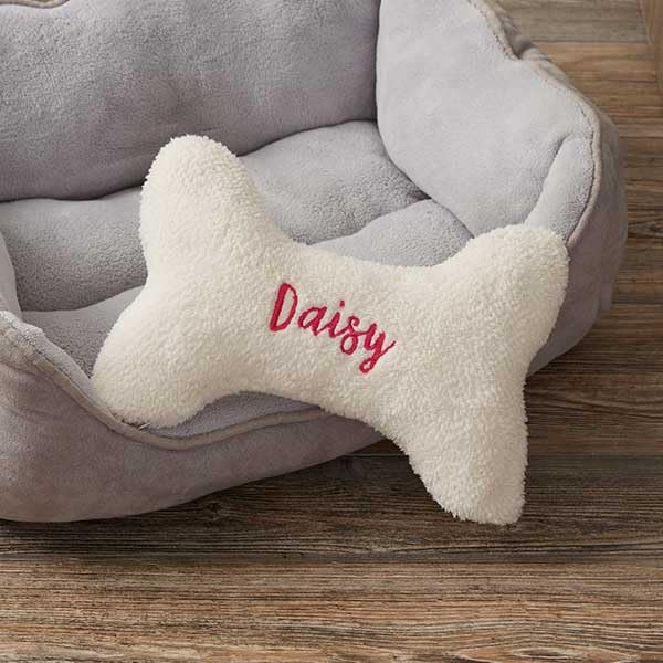 Personalization Universe Personalized Dog Bone Pet Pillow - Soft, Plush Dog Bed Accesory with Custom Name Embroidery, Zipper Closure, Ideal for Small to Medium Dogs, Emroidered with Dog's Name