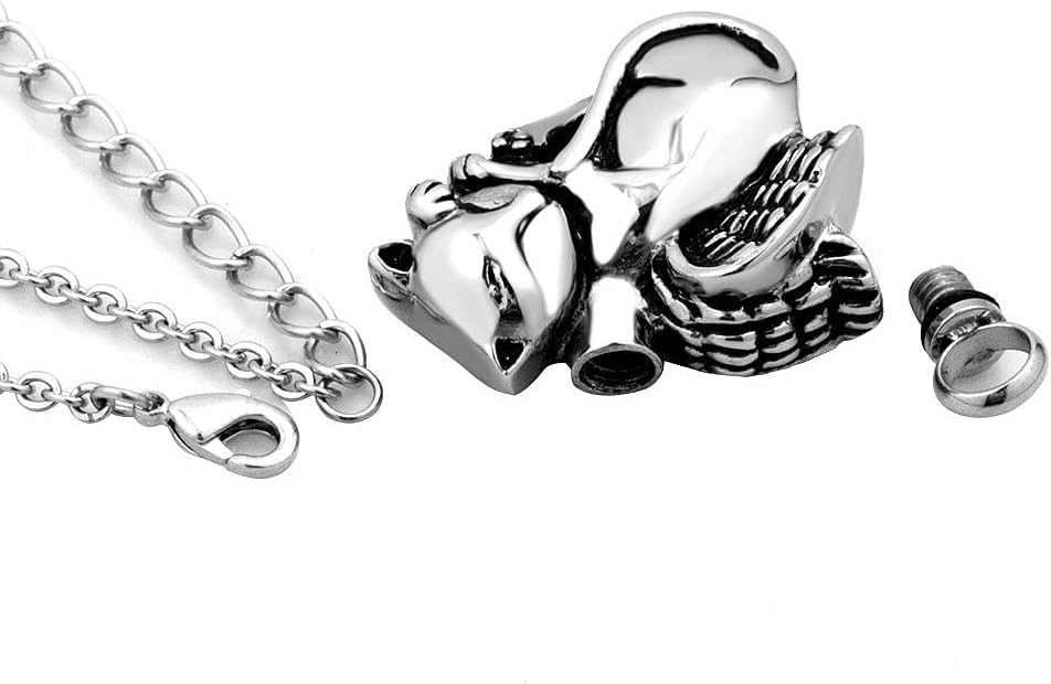 NanMuc Cute Angel Cat Pet Urn Necklace for Ashes Cremation Jewelry Memorial Animal Stainless Steel Pendant Ashes Holder Keepsakes Jewelry