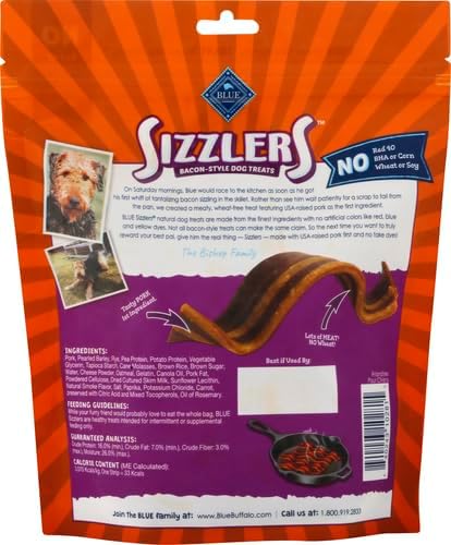 Blue Buffalo Sizzlers Natural Soft Dog Treats, Bacon-Style Soft-Moist Dog Treats with Real USA Pork, Original Flavor, 6-oz Bag (Pack of 2)