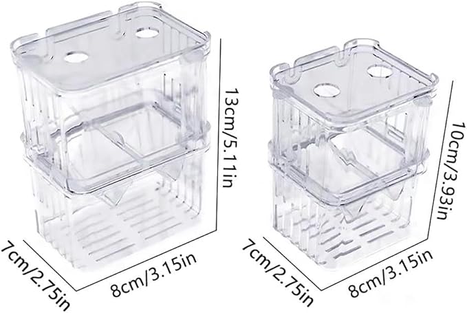Generic Aquarium Fish Breeding Box, Acrylic Guppy Breeding Tank Hatchery Incubator, Transparent Isolation Box, 10*8*7cm/3.93*3.15*2.75inch