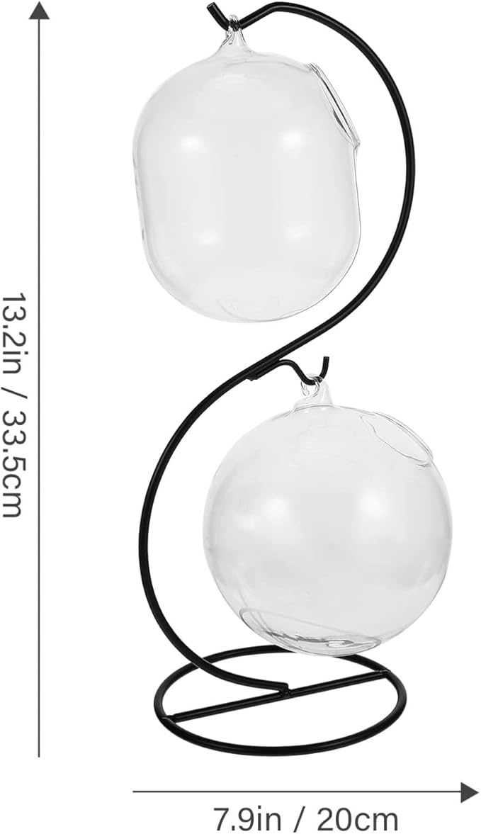 Cabilock Glass Vases 1 Set Desk Glass Hanging Fish Bowl Tank Mini Table Aquarium Betta Fish Bowl Clear Homes with Iron Stand Water Planting Vase for Office Home Decor B Cylinder Vases
