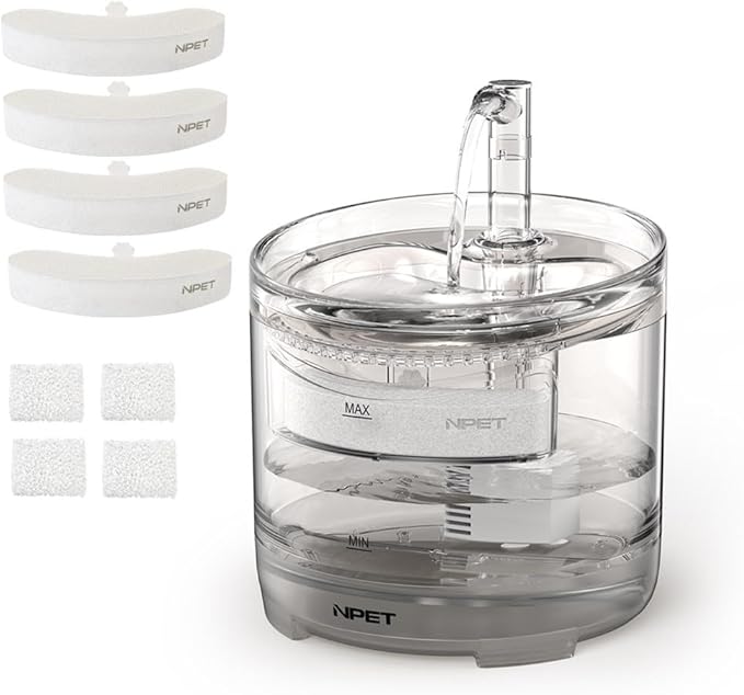 NPET Cat Water Fountain WF050TP 1.5L Automatic Pet Drinking Fountain with Replacement Faucet Kit - 4 Replacement Filters（No Adapter