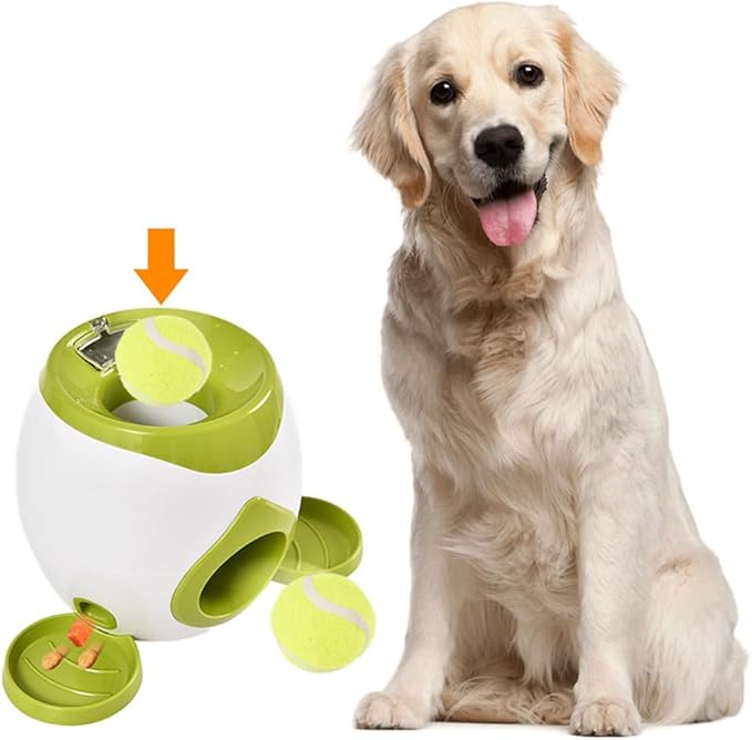 Automatic Dog Ball Launcher Dog Tennis Food Reward Machine Interactive Dogs Ball Thrower Slow Feeder for Small and Medium Dogs (Green)
