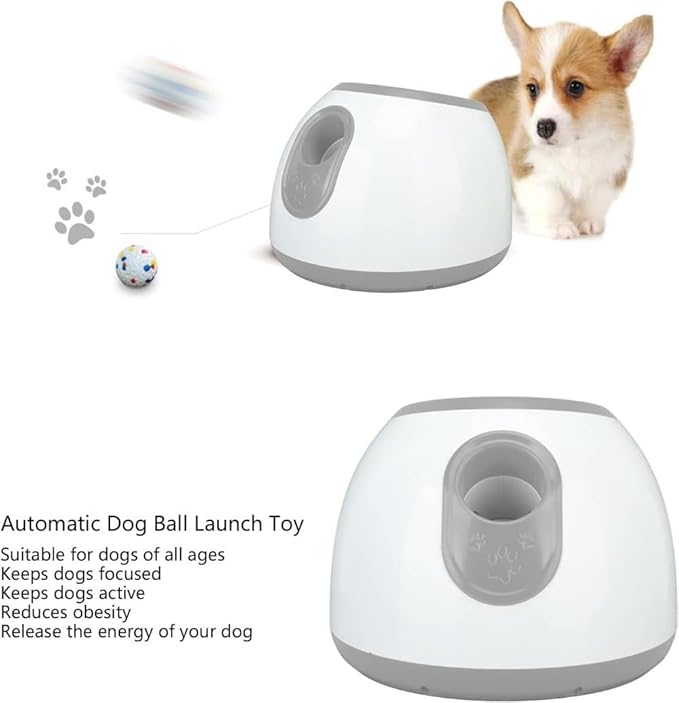 Eaacaa Automatic Ball Thrower for Dogs, 2025 Upgraded Ball Thrower with 3 Tennis Balls, Mentally Stimulating Training Dog Toy for Medium and Large Dogs (Grey)