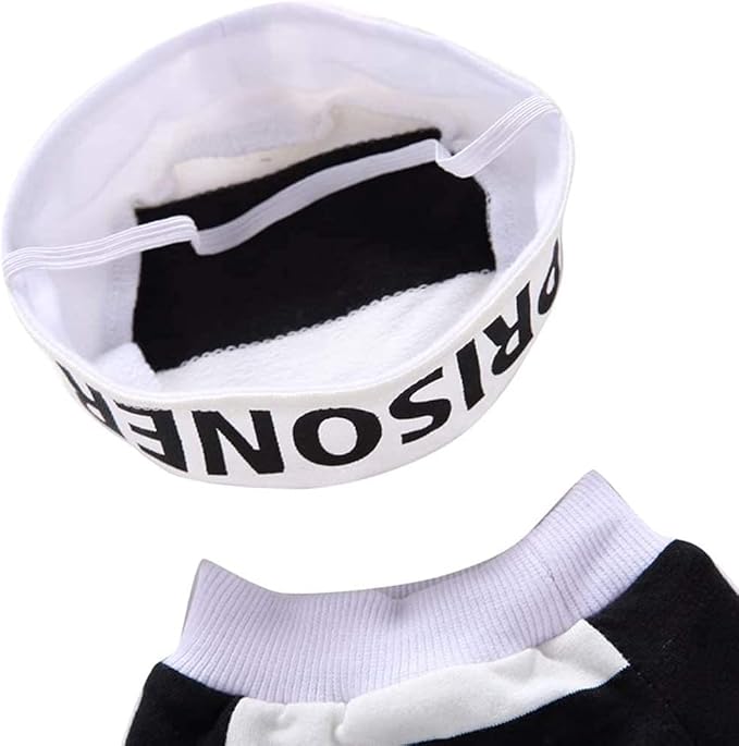 Halloween Fancy Prisoners Dogs Cats Warm Costumes with Hat for Teddy, Pug, Chihuahua, Shih Tzu, Yorkshire Terriers, Papillon D-Black/White S