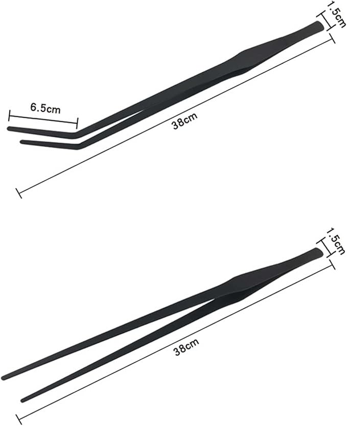 Aquarium Long Tweezers Fish Feeding Tongs Straight and Curved Tweezers for Fish Tank Aquatic Plants, 38CM Feeding Tongs for Hold, Lizards, Bearded Dragon (Black, One Size)
