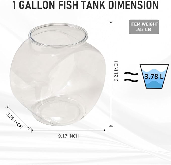 Koller Products 1-Gallon Fish Bowl, Impact-Resistant Plastic