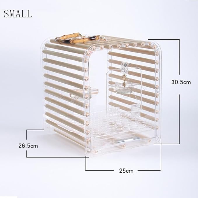 Birdcage Flat Top Acrylic Bird Cage Portable Breathable Ornamental Outdoor Bird Cage Easy to Clean and Assemble(Small)