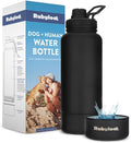 Dog Water Bottle for Dog Lovers - 32 oz Stainless Steel Double Wall Insulated Water Bottle with 8 oz Detachable Bowl on Bottom for Doggy Mom & Dad for Hiking, Walks, Travel - Black