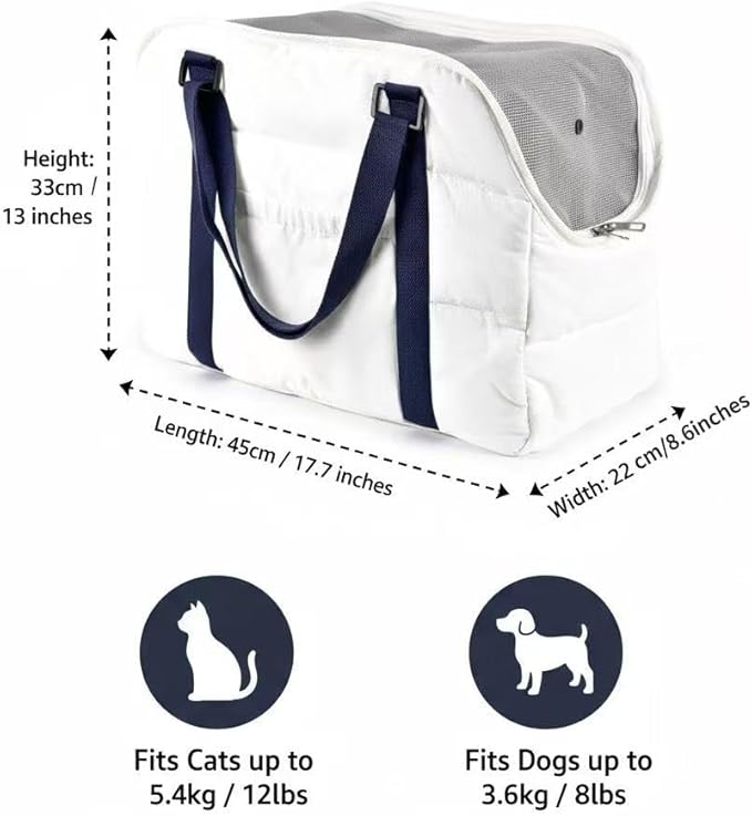 Small Dog Purse Bags,Dog Carrier Purses with Secure Harness Clip,Cotton Padded Interior, Durable Travel Pet Bag with Adjustable Strap,White