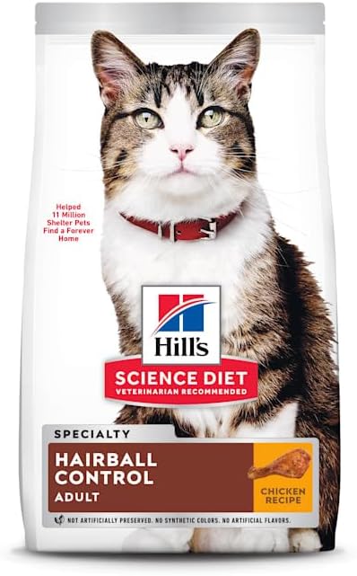 Hill's Science Diet Hairball Control, Adult 1-6, Hairball Control Support, Dry Cat Food, Chicken Recipe, 15.5 lb Bag