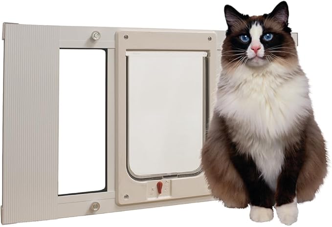 Ideal Pet Products Aluminum Sash Window Pet Door, Adjustable to Fit Window Widths from 23" to 28", Chubby Kat 7-1/2” x 10-1/2” Flap Size
