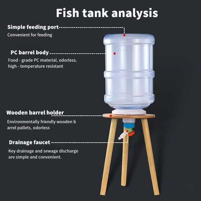 5 Gallon Upcycled Aquarium Kit with Wooden Stand - Eco-Friendly Fish Tank Starter Kit with Easy Drain Valve & Feeding Port for Betta, Turtle or Terrarium