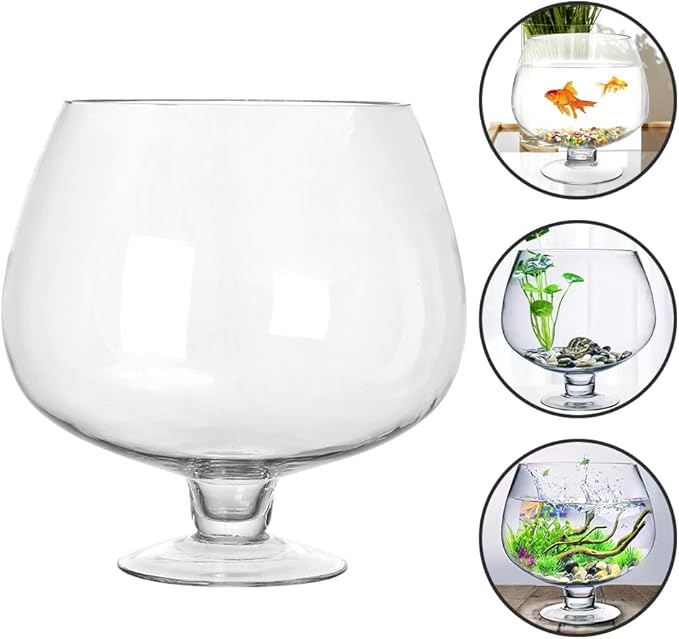 Transparent Glass Fish Bowl Vase, Multi-Function Betta Tank, Desktop Goldfish Aquarium, Hydroponic Plant Pot, Wine Glass Shape, Home Office Decor