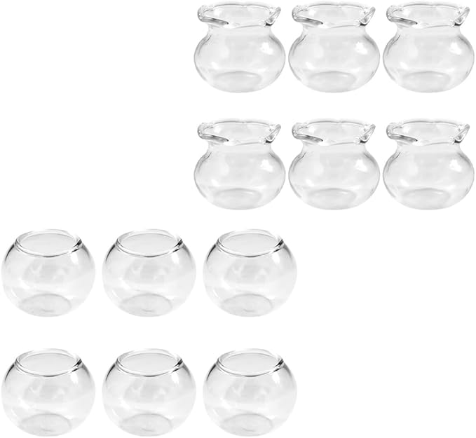 LOGOFUN 12 Pcs Miniature Fish Bowls Simulated Mini Fish Tank Miniature Glass Goldfish Bowl for Mini House Desktop Office Desk Accessories 2.50x2.50x2.00cm/0.98x0.98x0.79in