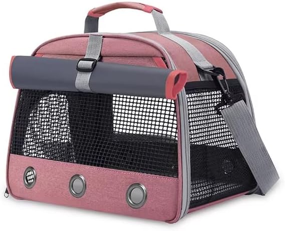 Portable Foldable Transparent Pet Travel Backpack – Oxford Fabric Design with Ventilated Windows, Lightweight and Comfortable Carrier for Birds, Small Reptiles, and Exotic Pets (Pink)