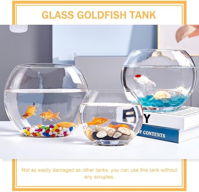 Multi-Function Glass Fish Tank 9.84 Inch Transparent Aquarium Bowl for Home Desktop Office Decor with Fish Accessories