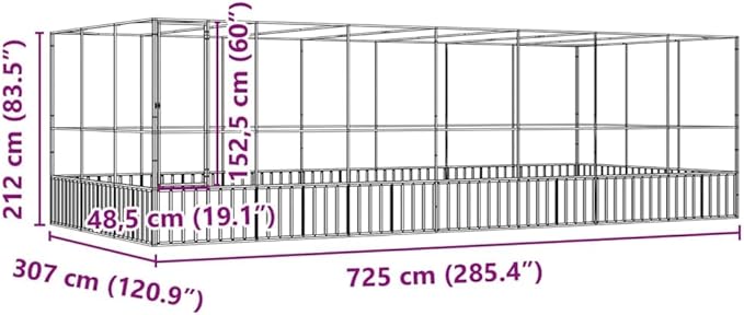 vidaXL Aviary with Extension – Silver Steel Bird Cage, Spacious 285.4"x120.9"x83.5", Mesh Grid, Lockable Door