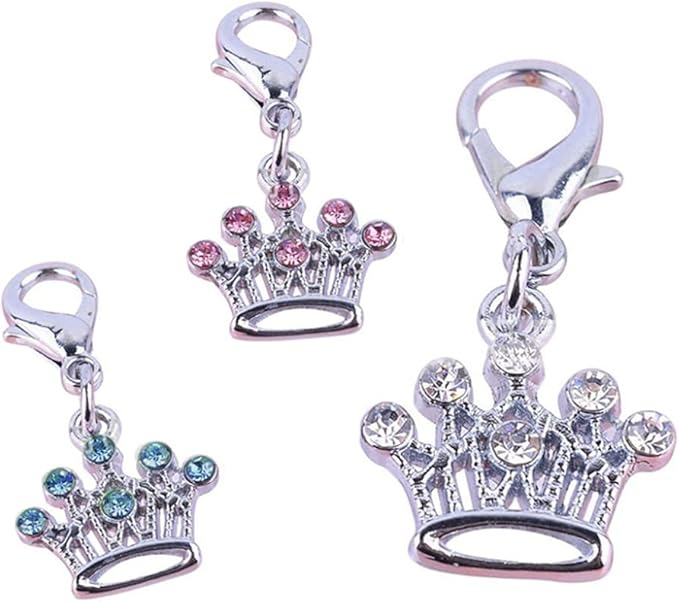 3Pcs Pet Collar Rhinestone Crown Metal Keychain, Pendant Cat and Dog Jewelry Pendant Pet Collar Jewelry Pink/White/Blue