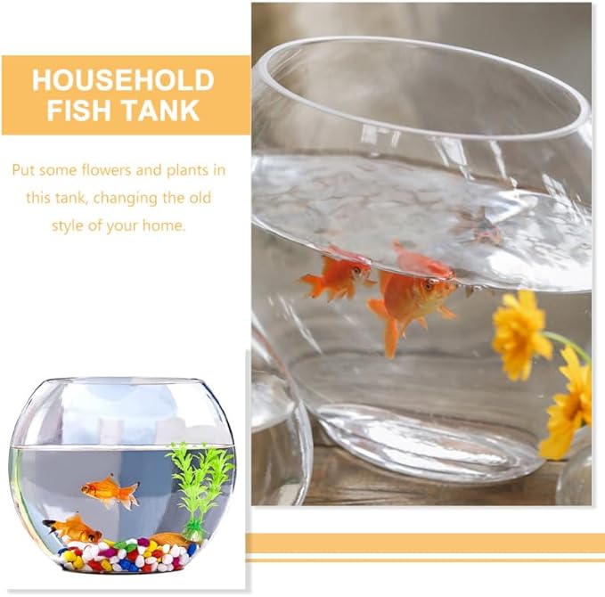 Multi-Function Glass Fish Tank 9.84 Inch Transparent Aquarium Bowl for Home Desktop Office Decor with Fish Accessories