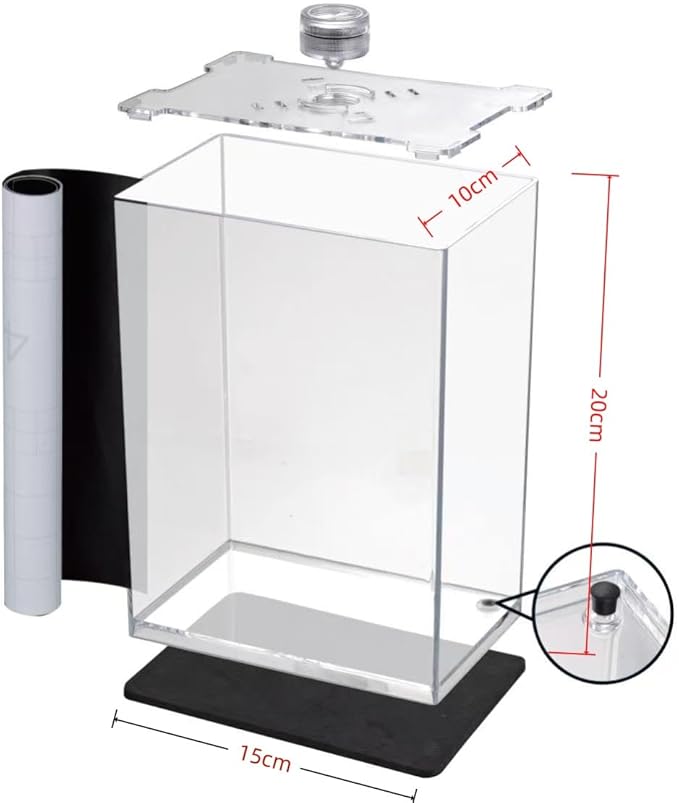 Betta Fish Tank with LED Light, 15x10x20 cm, Acrylic Aquarium with Cover and Black Wall Paper