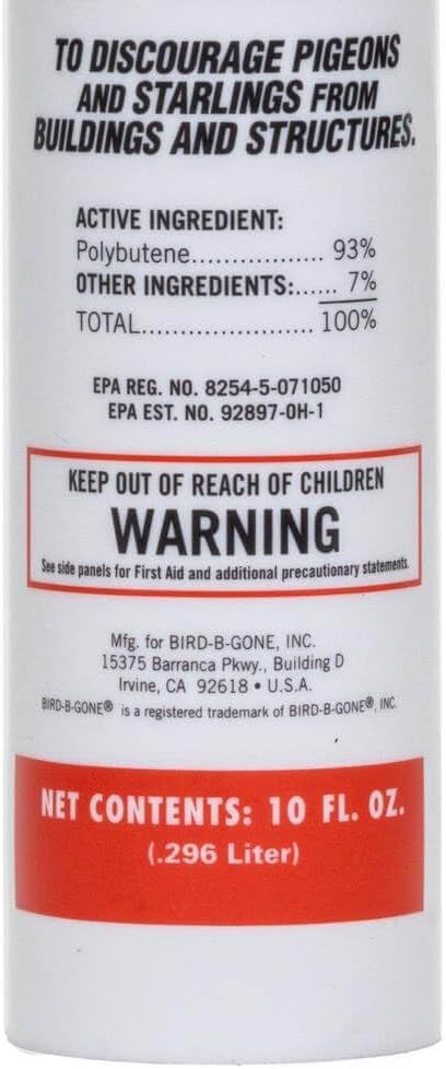 Bird B Gone Transparent Bird Gel - 10oz Tube - Sticky Bird Repellent for Outdoor Use - Deter Pigeons & Starlings - Easy Application with Caulking Gun - Bird Deterrent for Ledges, Pipes & Signs