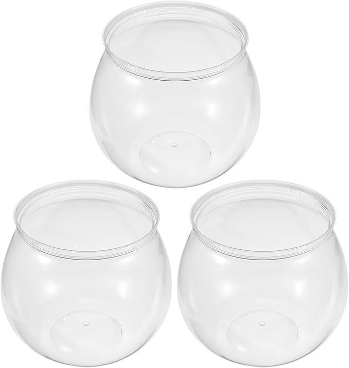 1 Gallon Fish Bowl - Round Plastic Break-Resistant Aquarium, Crystal Clear Small Fish Tank for Goldfish, Home Desktop Decor, Party & Office Decoration(3 ps)