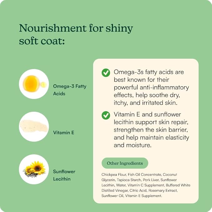 Reggie Skin & Coat Supplements for Dogs | Omega-3 Fish Oil & Vitamin E for Itchy Skin Relief, Shedding & Shiny Coat | Natural Dog Skin & Coat Chews | Vet-Approved & Made in USA | 60 Soft Chews