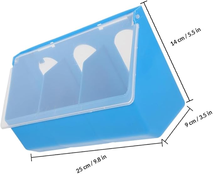 2pcs Hanging Bird Feeder Bowls with Lid, 3-Compartment Plastic Pigeon Feeders for Cage, Multipurpose Poultry Feeding and Watering Supplies in Blue